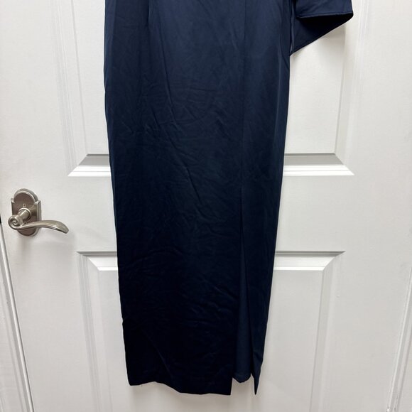 New Adrianna Papell Women’s Size 4 Navy Blue Satin One-Shoulder Gown Dress Maxi - Picture 8 of 14